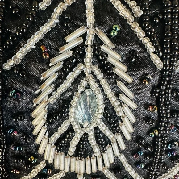 Vintage Black Beaded Handbag w Butterfly Clasp and Chain Strap by Melissa Design - Picture 5 of 14